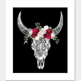 Cow skull floral 21 Posters and Art